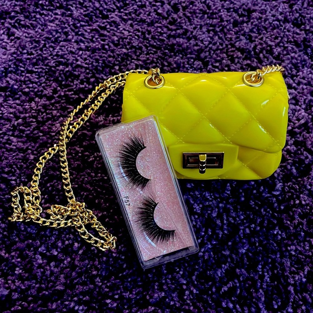Mini yellow purse with gold chain